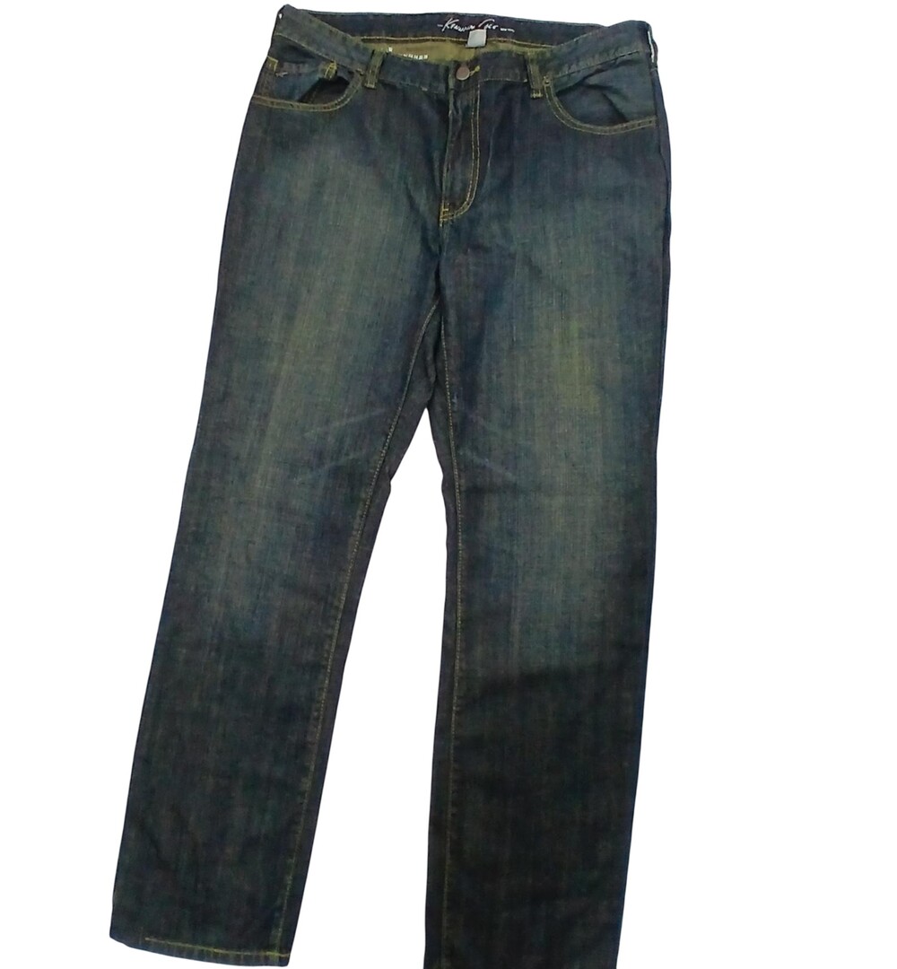 Kenneth Cole New York Jeans Mens 38x32 Blue Dark Wash Straight Slim Fit